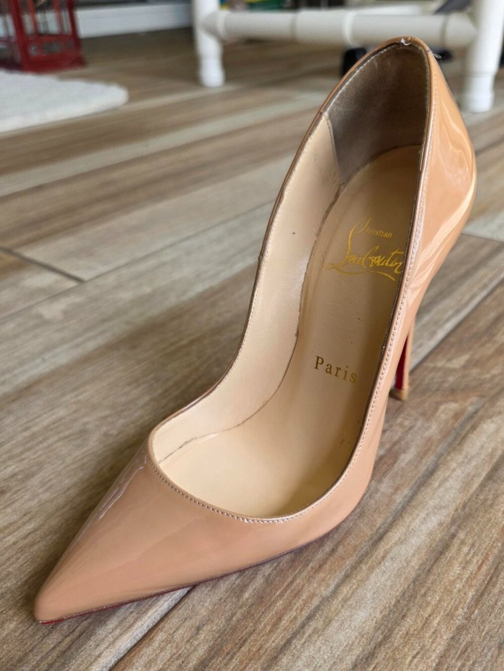 Christian Louboutin So-Kate 120 Nude Patent Leather Pumps Eur. 35